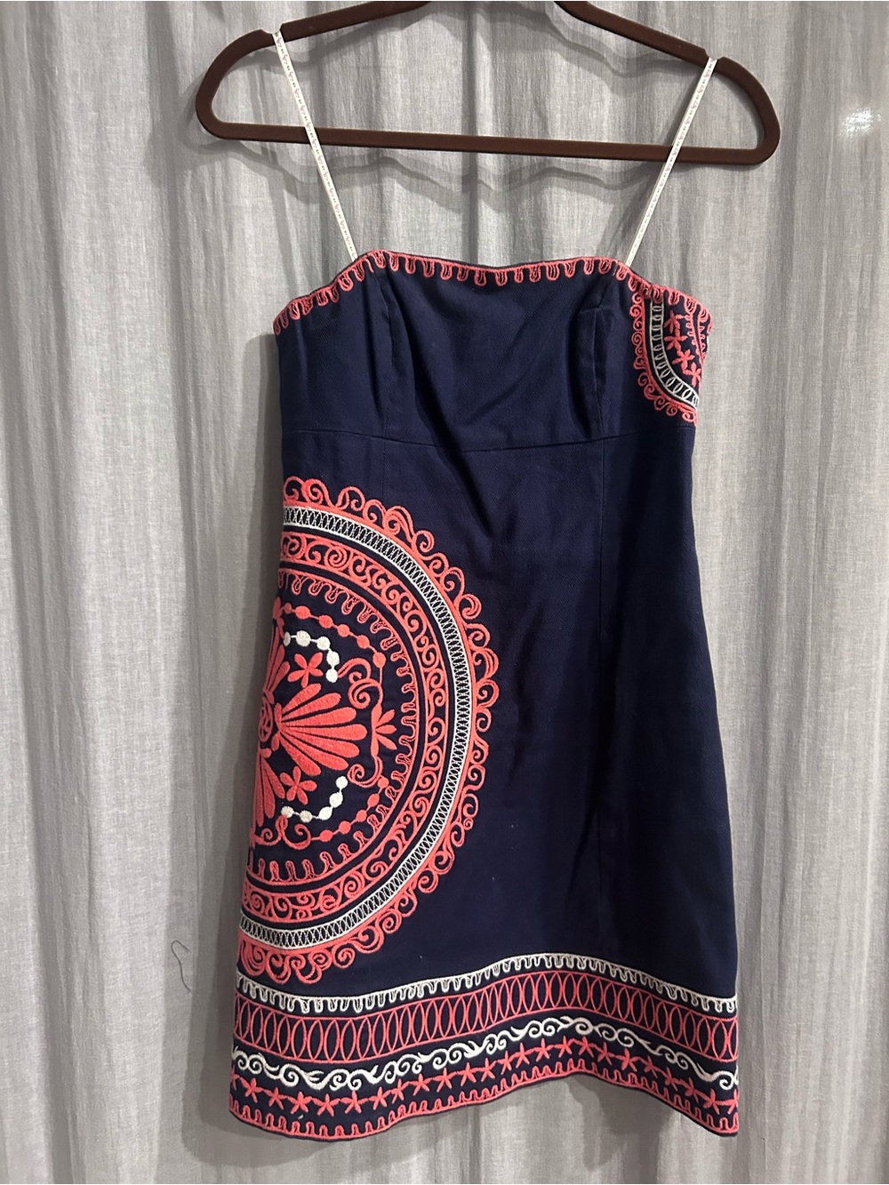 Lilly Pulitzer Navy Strapless Dress with Coral and White Embroidery